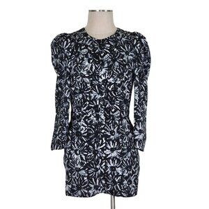 TopShop Ruched Mini Dress Sz 2 Black White Back Zip 3/4 Sleeve Monochrome DaisyX
